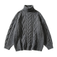 Gray Turtleneck Chunky Cable & Diamond Knit Oversized Sweater